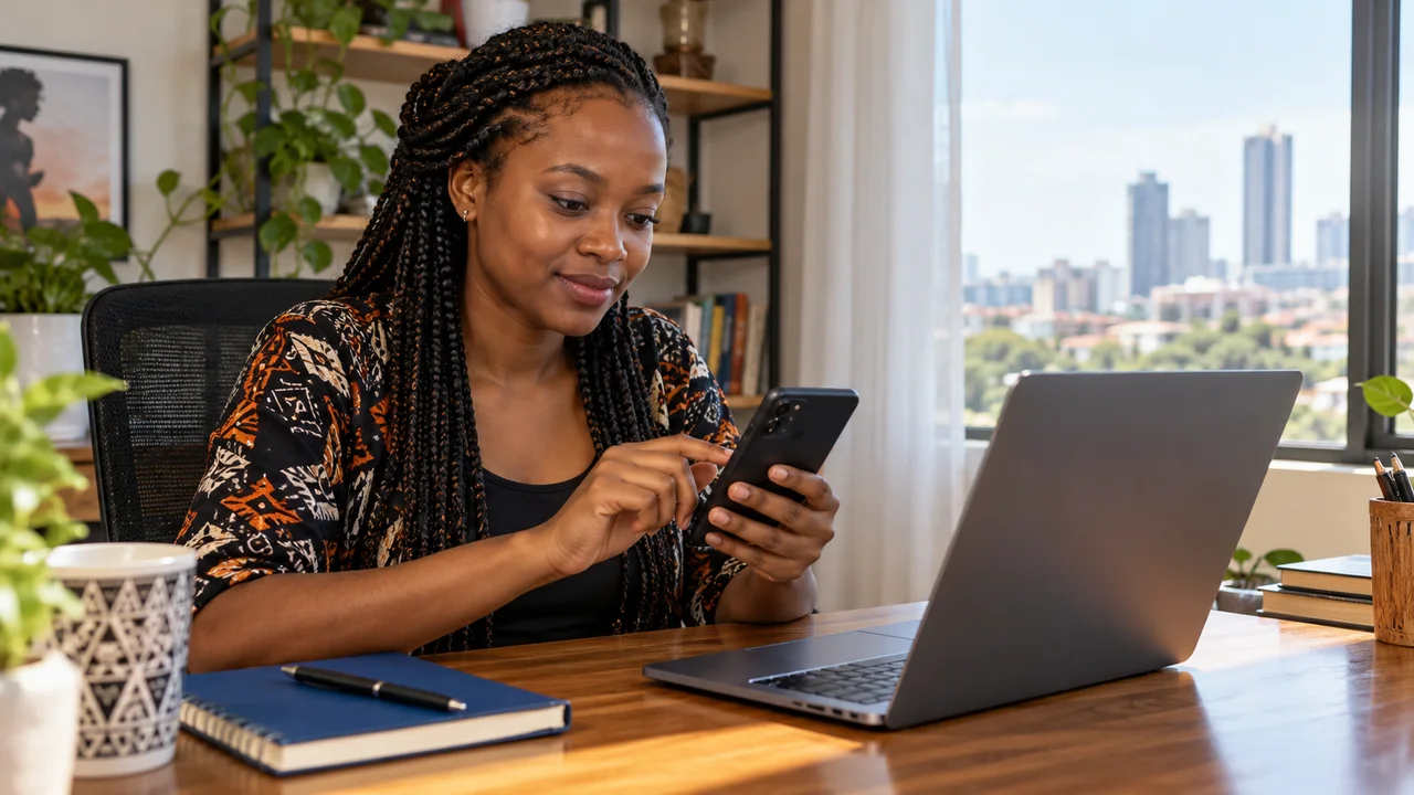 Software engineer testing a mobile checkout beside a laptop